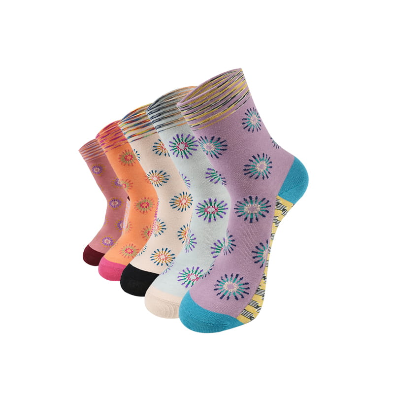 Calcetines bonitos con estampado de flores y dibujos animados para mujer, calcetines de algodón con estampado artístico, creativos y coloridos con personalidad, calcetines de otoño e invierno