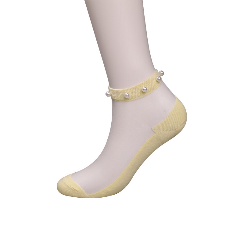 Calcetines de barco de mujer con parte inferior de algodón de seda transparente de nailon a la moda calcetines de barco de seda de cristal con perlas superiores WSD1288
