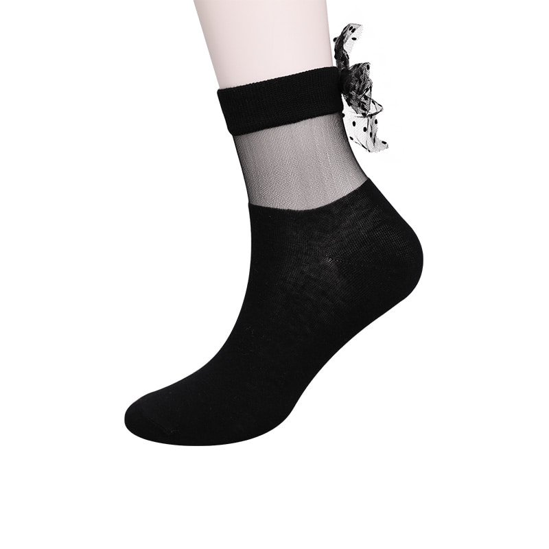 Calcetines de mujer con parte inferior de algodón y seda de cristal a la moda, calcetines con lazo de seda transparente con costura, calcetines de seda de cristal para mujer WSD1911