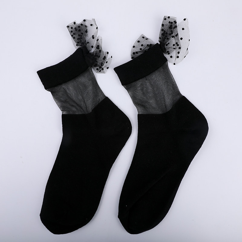 Calcetines de mujer con parte inferior de algodón y seda de cristal a la moda, calcetines con lazo de seda transparente con costura, calcetines de seda de cristal para mujer WSD1911