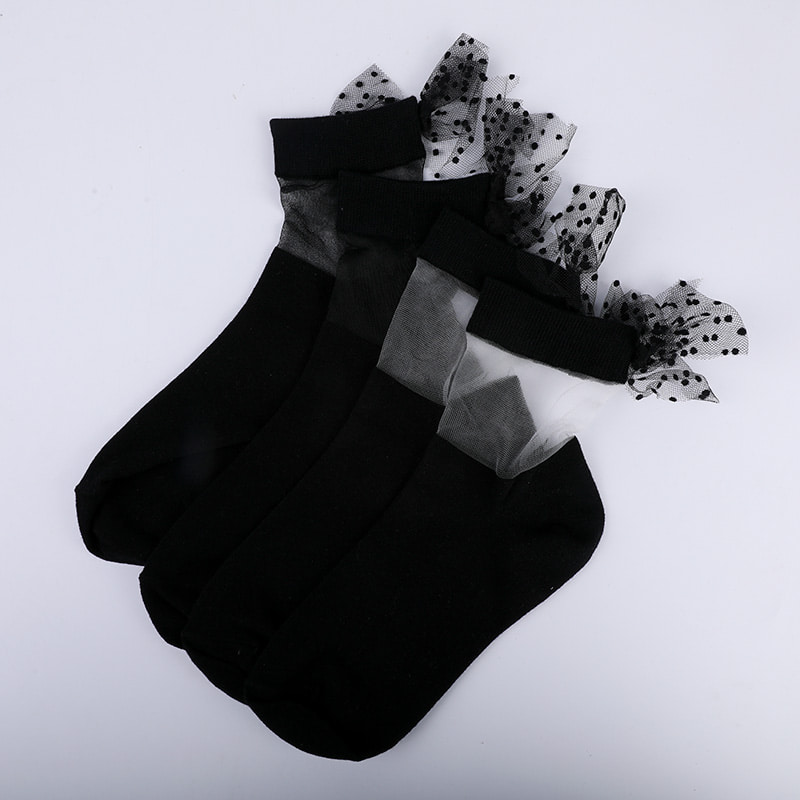 Calcetines de mujer con parte inferior de algodón y seda de cristal a la moda, calcetines con lazo de seda transparente con costura, calcetines de seda de cristal para mujer WSD1911
