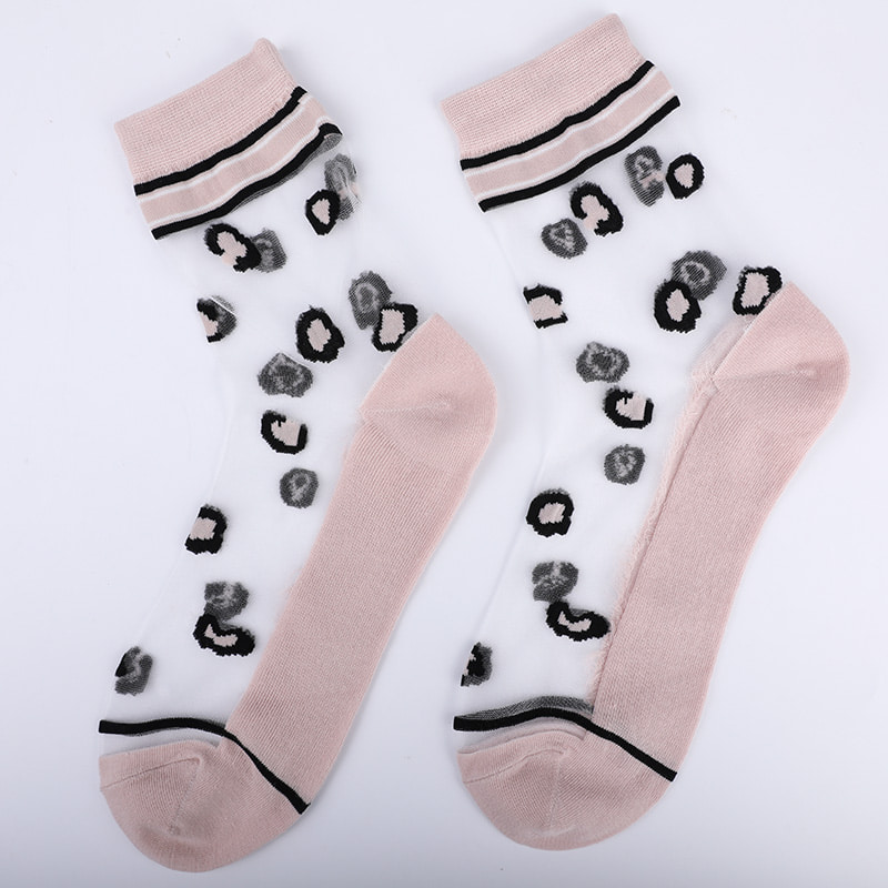 Calcetines de mujer con parte inferior de algodón y seda de nailon transparente a la moda Calcetines de mujer de seda transparente con estampado de leopardo Calcetines de mujer de seda cristalina WSD1939