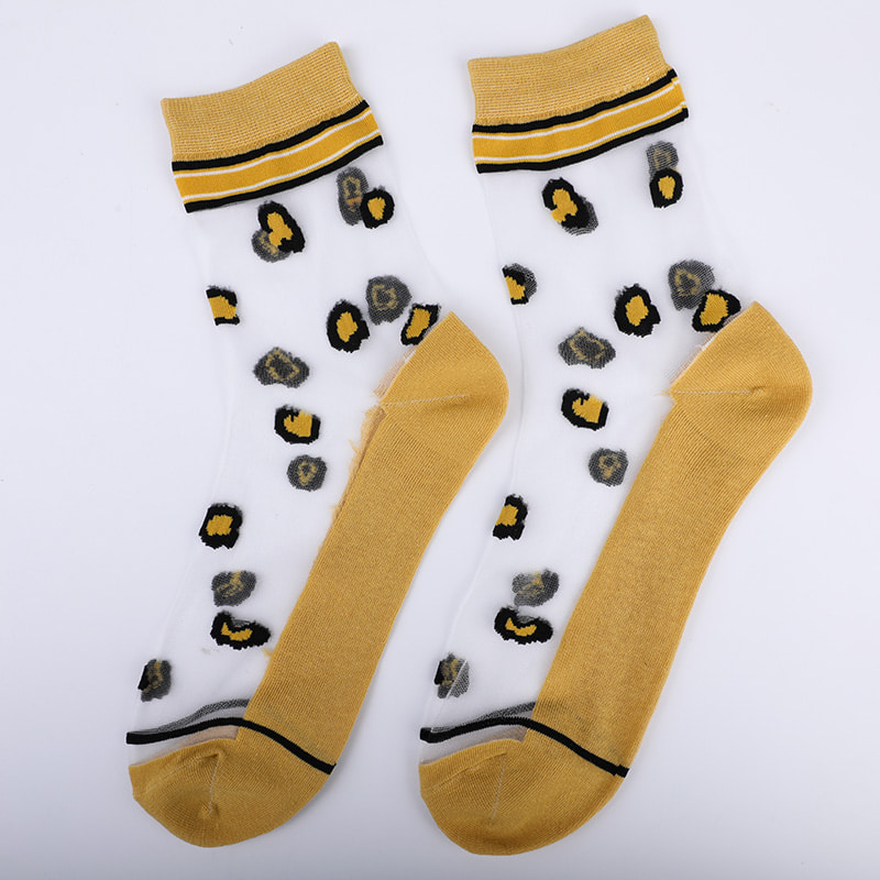 Calcetines de mujer con parte inferior de algodón y seda de nailon transparente a la moda Calcetines de mujer de seda transparente con estampado de leopardo Calcetines de mujer de seda cristalina WSD1939