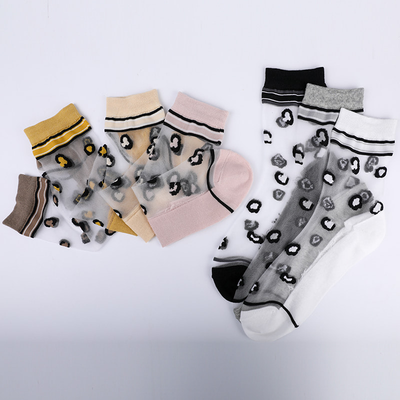 Calcetines de mujer con parte inferior de algodón y seda de nailon transparente a la moda Calcetines de mujer de seda transparente con estampado de leopardo Calcetines de mujer de seda cristalina WSD1939