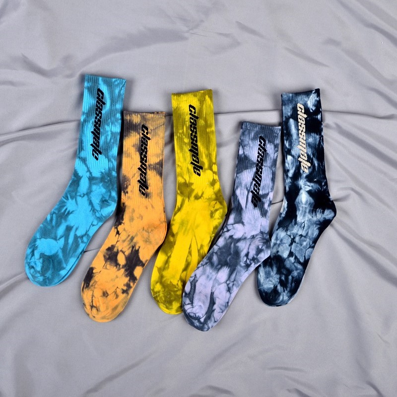 Moda Tie Dye calcetines personalizados Jacquard Oem Crew Street Sport hombres estampado diseñador Logo calcetines personalizados