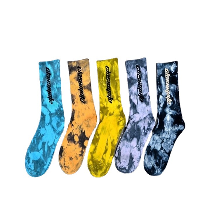 Moda Tie Dye calcetines personalizados Jacquard Oem Crew Street Sport hombres estampado diseñador Logo calcetines personalizados