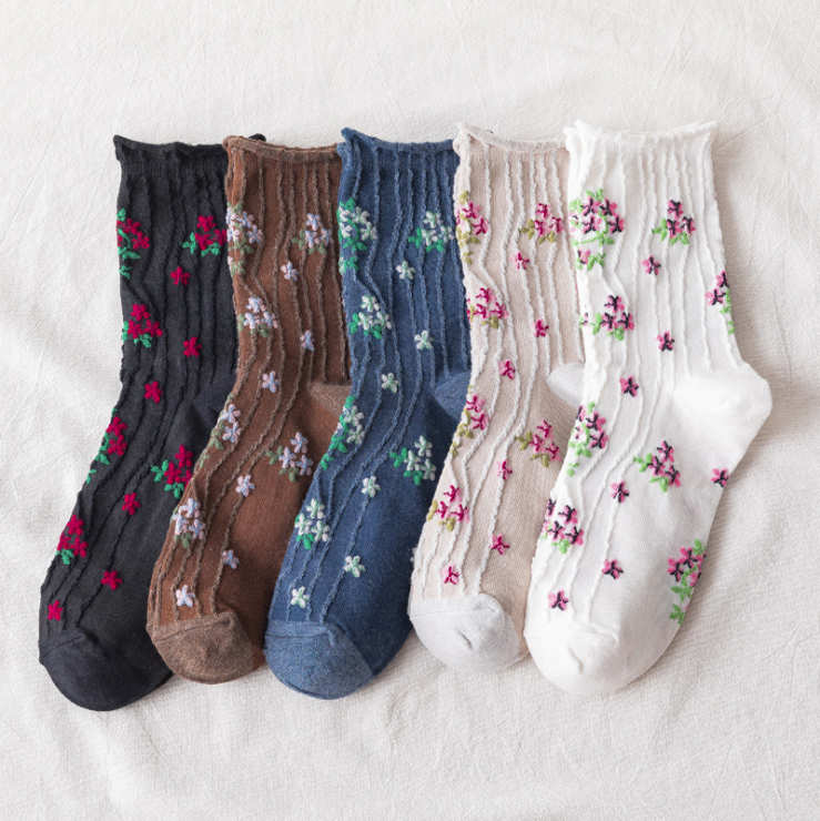 Calcetines Kawaii estilo coreano Floral de primavera dulce chica señoras flor lindo Corea calcetines de algodón para mujer