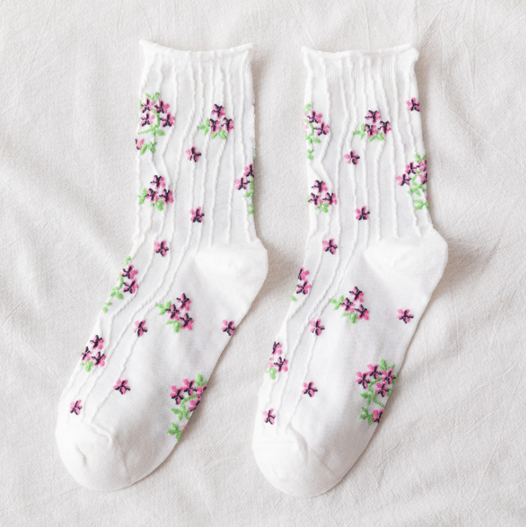 Calcetines Kawaii estilo coreano Floral de primavera dulce chica señoras flor lindo Corea calcetines de algodón para mujer