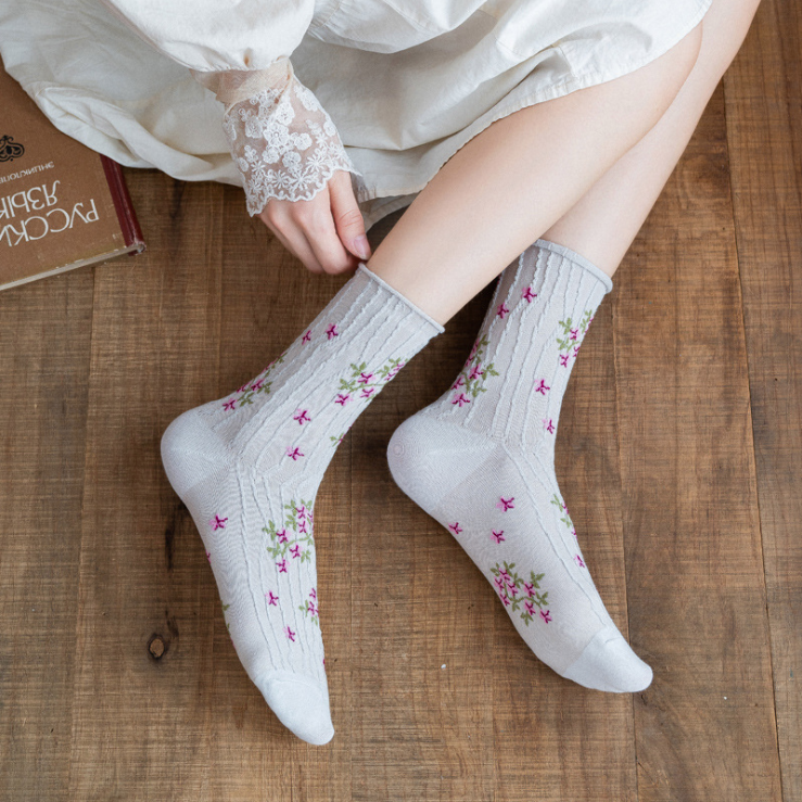 Calcetines Kawaii estilo coreano Floral de primavera dulce chica señoras flor lindo Corea calcetines de algodón para mujer