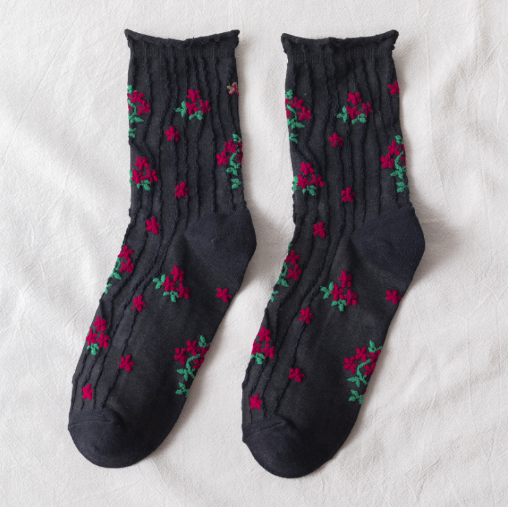 Calcetines Kawaii estilo coreano Floral de primavera dulce chica señoras flor lindo Corea calcetines de algodón para mujer