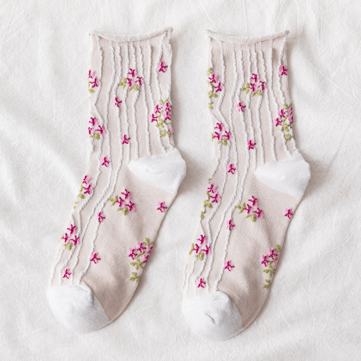 Calcetines Kawaii estilo coreano Floral de primavera dulce chica señoras flor lindo Corea calcetines de algodón para mujer