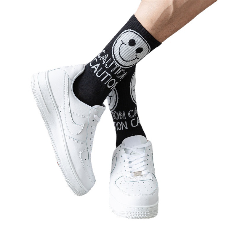 Calcetines de hombre deportivos de algodón con tripulación transpirable INS con cara sonriente personalizada en blanco y negro